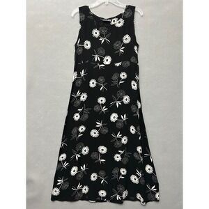 90s Maxi Dress Sleeveless Tank Floral Women's M/L Black & White Flowy 2000s Y2K